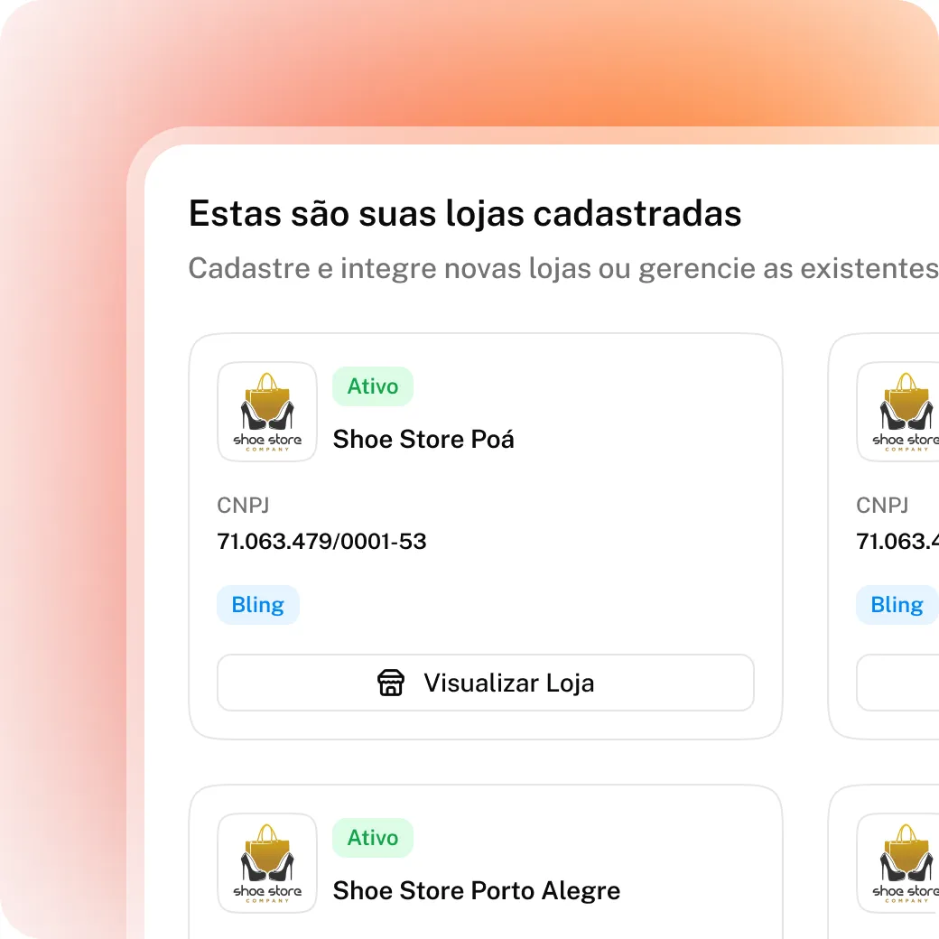 Lista de lojas cadastradas no Kiskadi, cada uma com o seu sistema de PDV integrado.