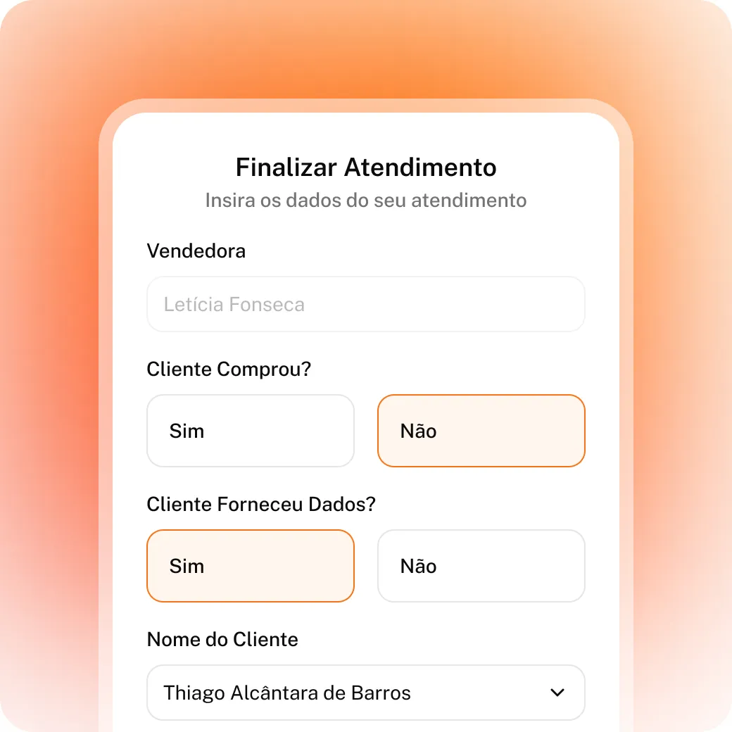 Tela de finalizar atendimento no Kiskadi, com o resultado da venda e o motivo quando ela não fecha.