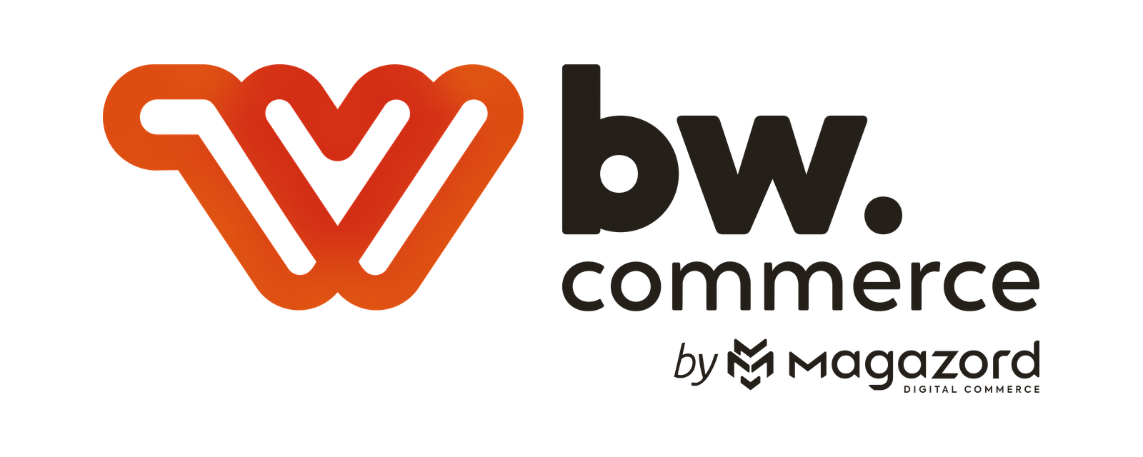 Logo da BW Commerce by Magazord: símbolo em laranja com o nome bw.commerce em preto